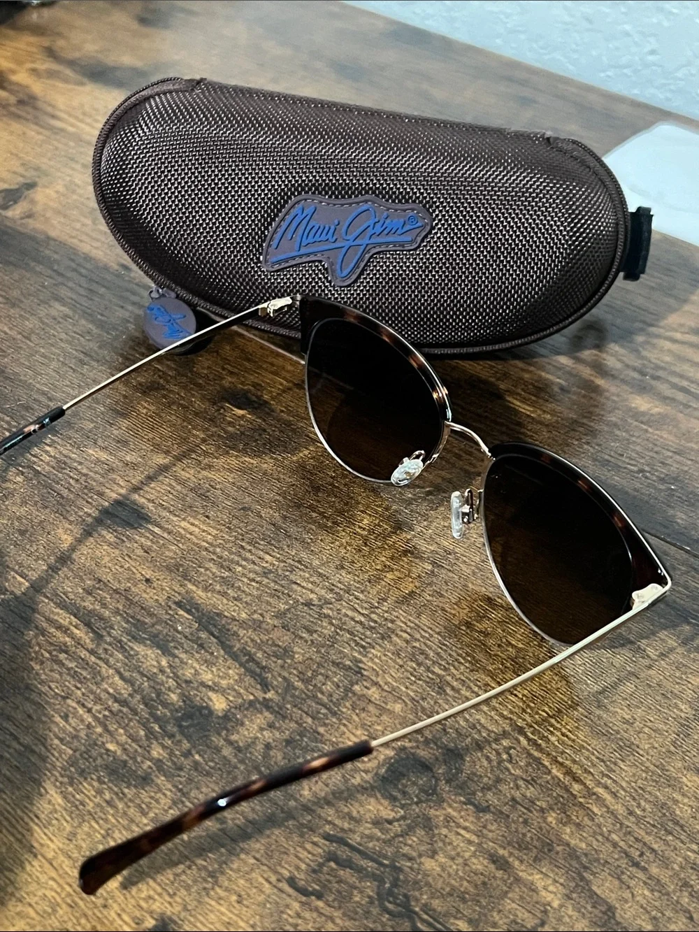 Maui Jim MJ330-10 55[]18 Tortoise & Gold Half-Rim Sunglasses with Black Lenses